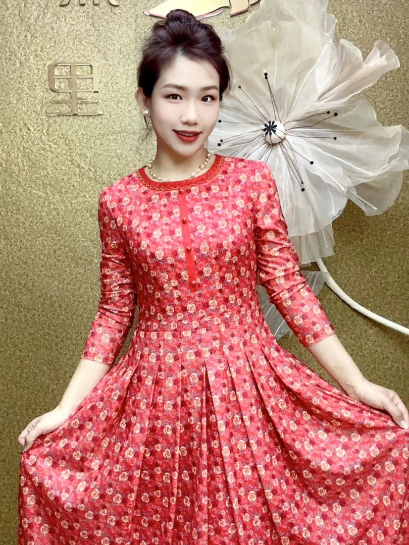 S 1197#2024春日减龄显瘦修身舒适连衣裙大码