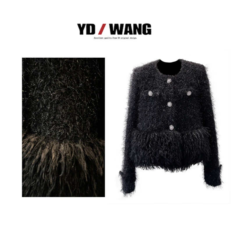 拼接毛毛加棉短外套    设计款时尚休闲小众款长袖