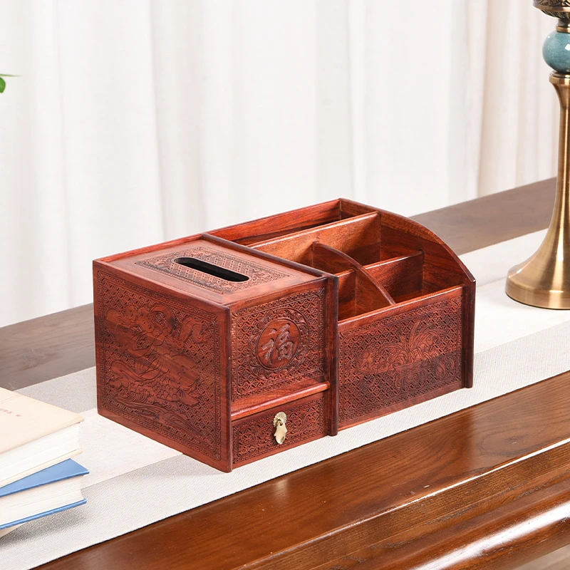 天纵赞比亚血檀红木福字单抽纸巾收纳盒CH0360TZYB