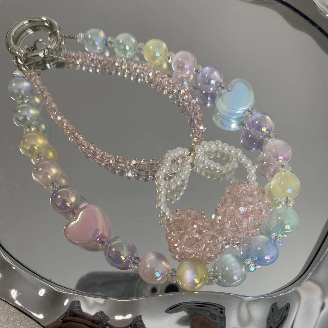 1199手工编织小樱桃马卡龙手机链