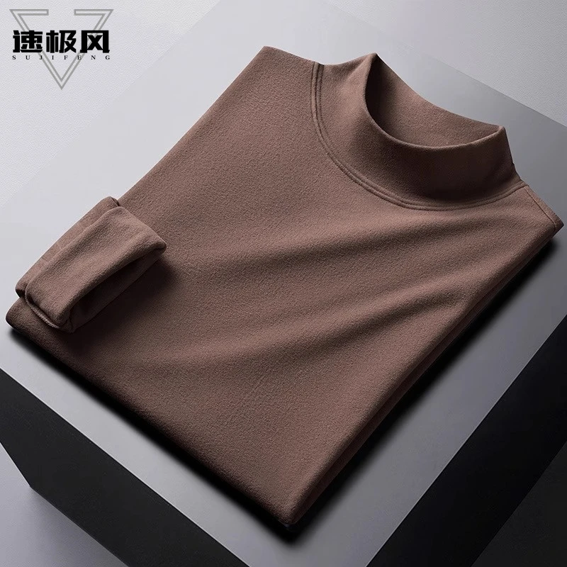 半高领双面绒德绒打底衫男士春秋季圆领纯色内搭冬款保暖长袖t恤
