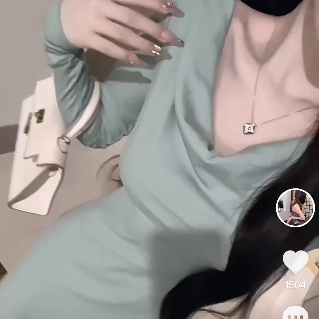 法式荡领气质时尚打底连衣裙显瘦长裙