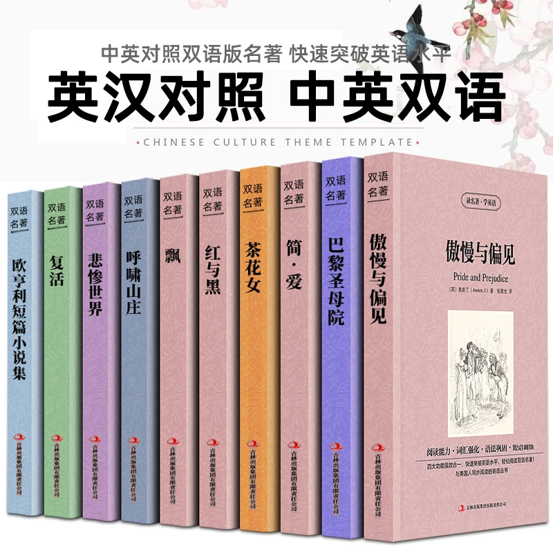 世界十大名著中英文双语10册正版简爱傲慢与偏见飘巴黎圣母院悲惨