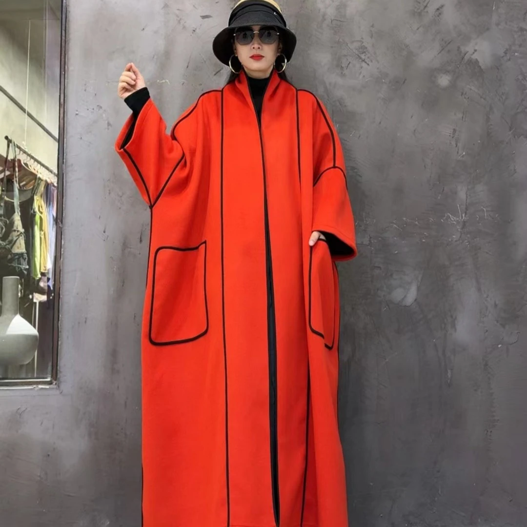 亮橘色时尚单面休闲女士秋冬大衣8408