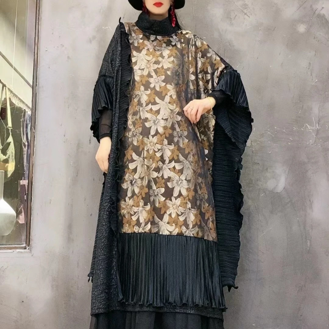 原创休闲花色拼接重工艺连衣裙1201