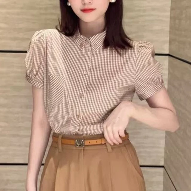 【AMSSGIRD】夏季新款简约收腰纯色泡泡袖衬衫上衣女5300948