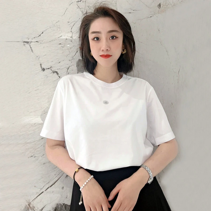 【AMSSGIRD】夏款纯色素面圆领太阳光芒印花短袖T恤1300901