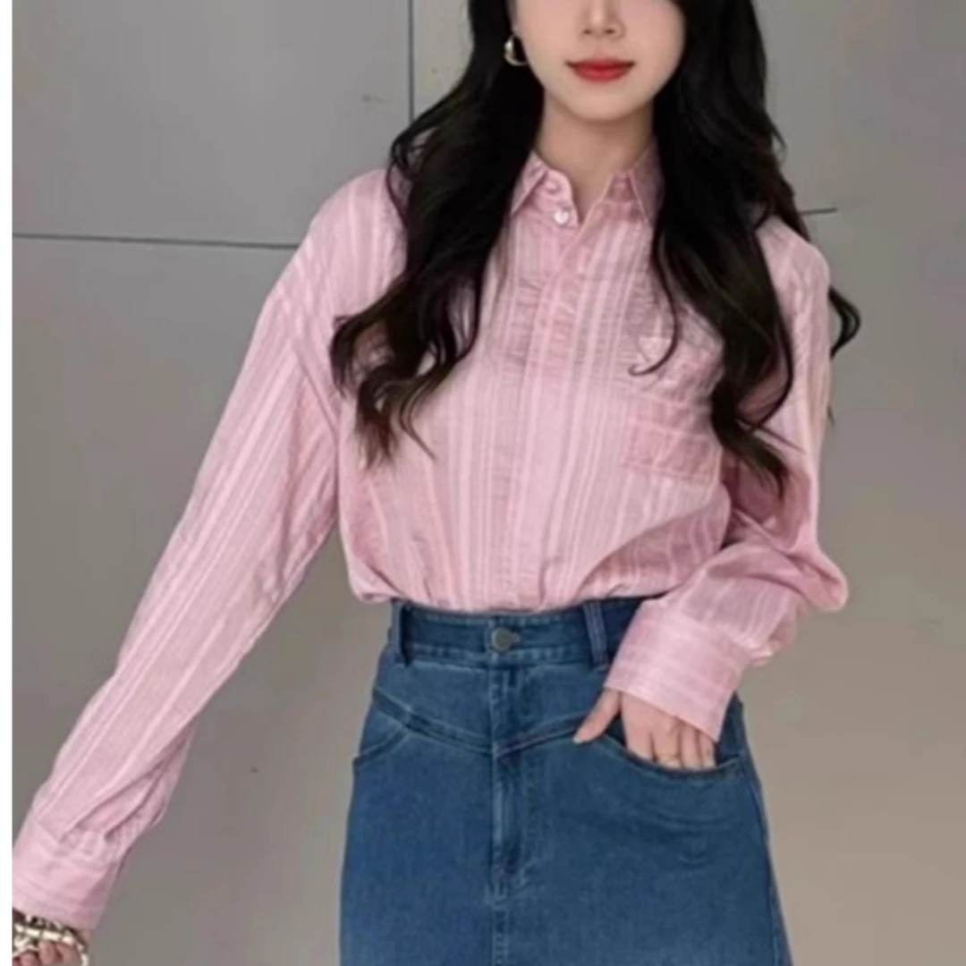 【商场同款】2024春秋新款气质减龄简约薄款粉色衬衫摩登猫1300989