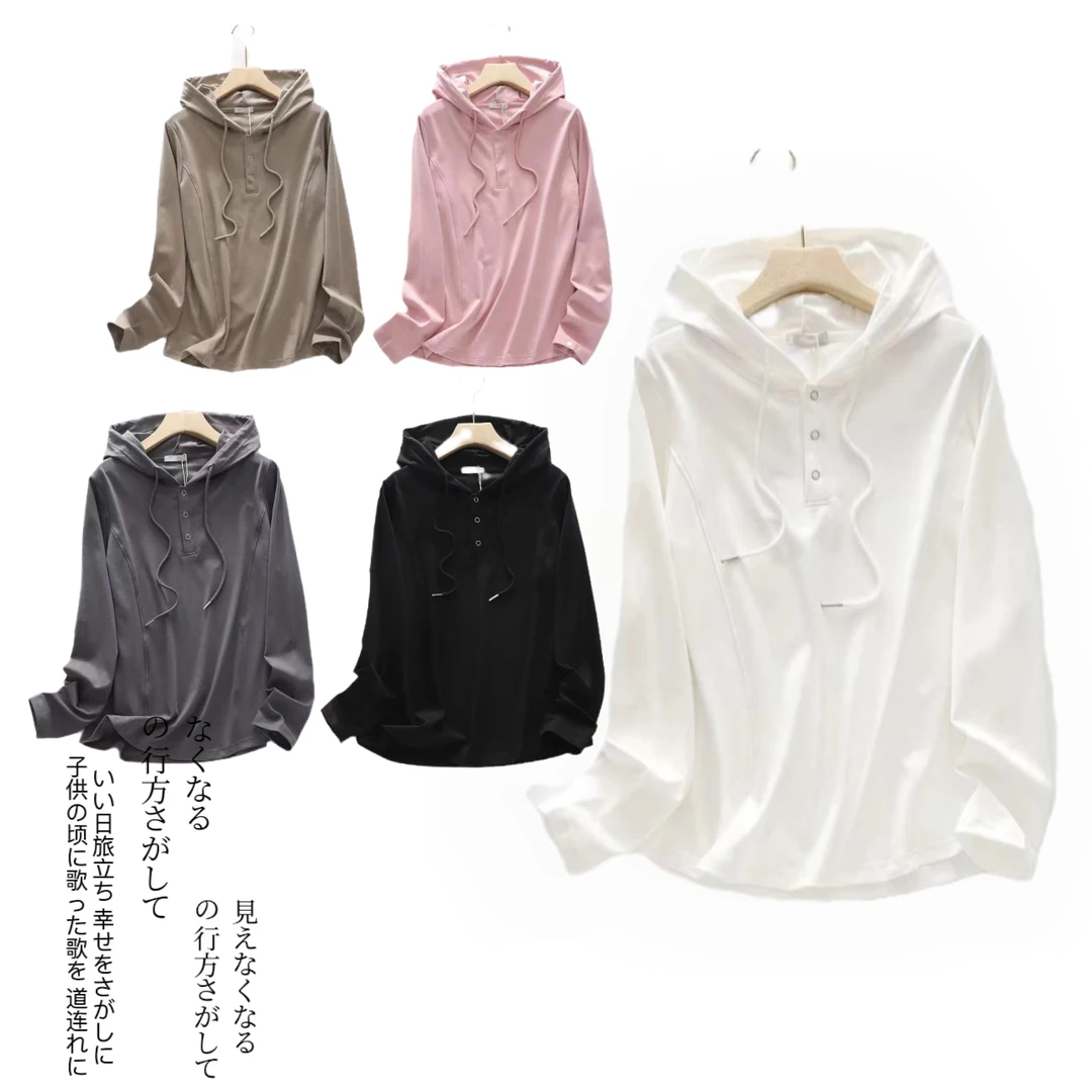 刘灿烂韩国秋季净版女士连帽宽松显瘦百搭时尚简约纯色长袖潮卫衣