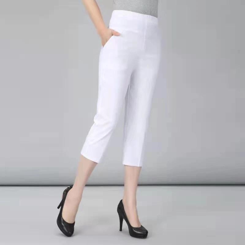 2024夏季休闲百搭时尚纯色高弹薄款七分裤