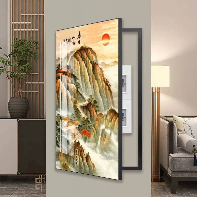 门厅电表箱遮挡创新中式电表箱装饰画大尺寸有山无水靠山图遮挡配