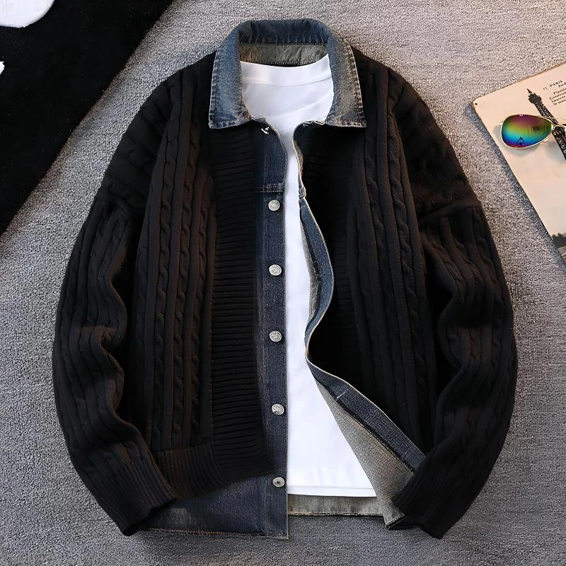 开衫针织衫男秋冬季毛衣男款爆款2024新款潮流男士假两件外套上衣