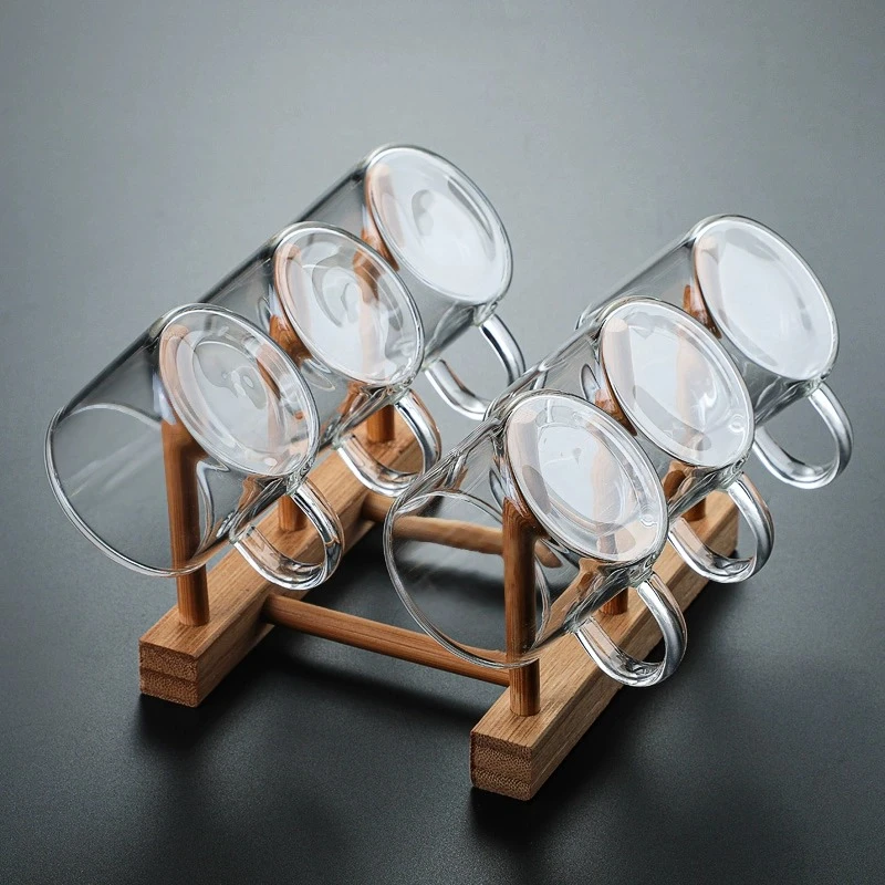 茶杯玻璃小茶杯家用功夫茶简约品茗杯喝茶杯子透明水杯架带把茶具