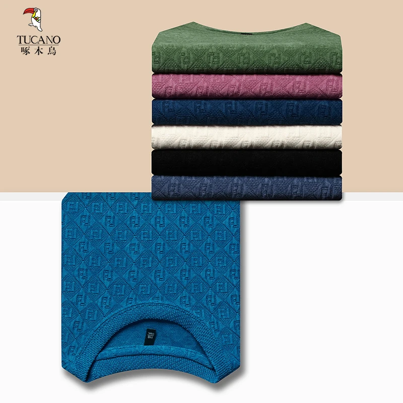 TUCANO/啄木鳥高档男士秋冬新款针织提花长袖t恤休闲内搭打底上衣