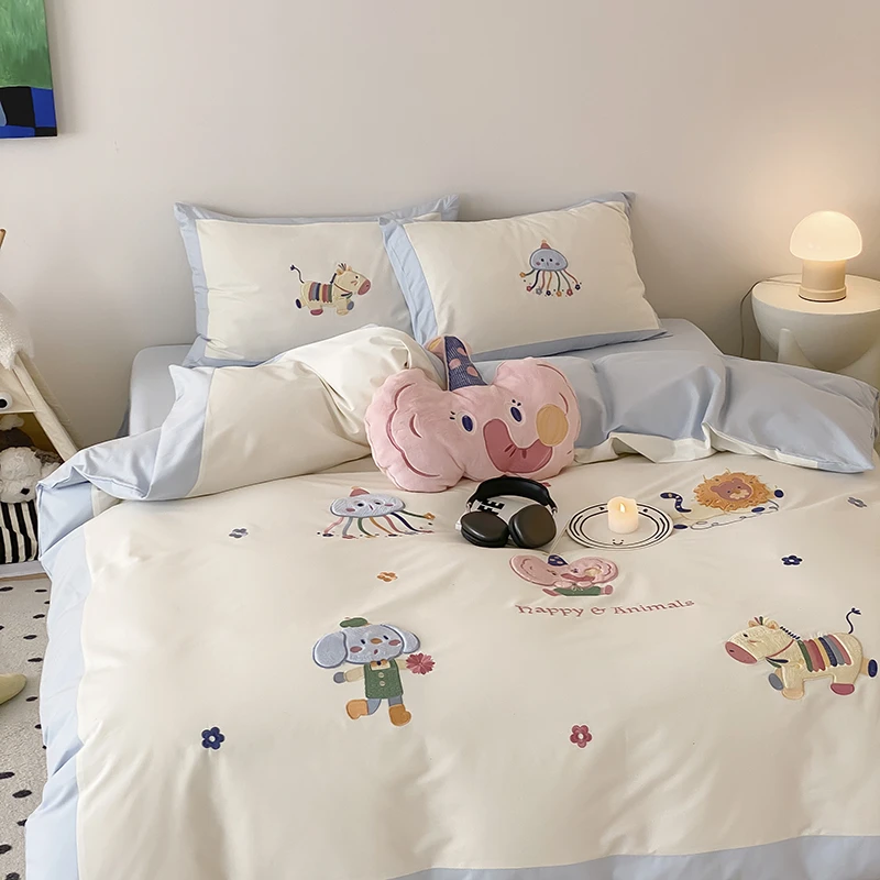 NL 7915 新款高支长绒棉磨毛四件套 快乐运动会-蓝