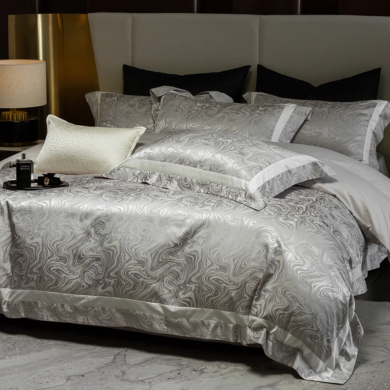 YF 5621 新款AB版超柔澳棉刺绣拼接贴边四件套 华尔兹-灰