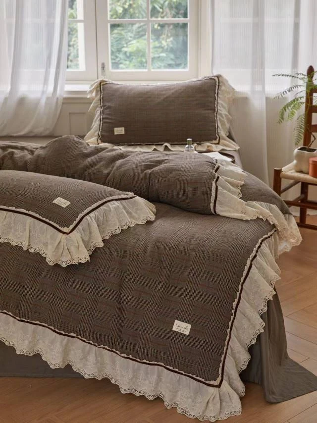 AMJ 6005 全棉双层纱皱皱纱色织提花四件套 潘多拉-灰