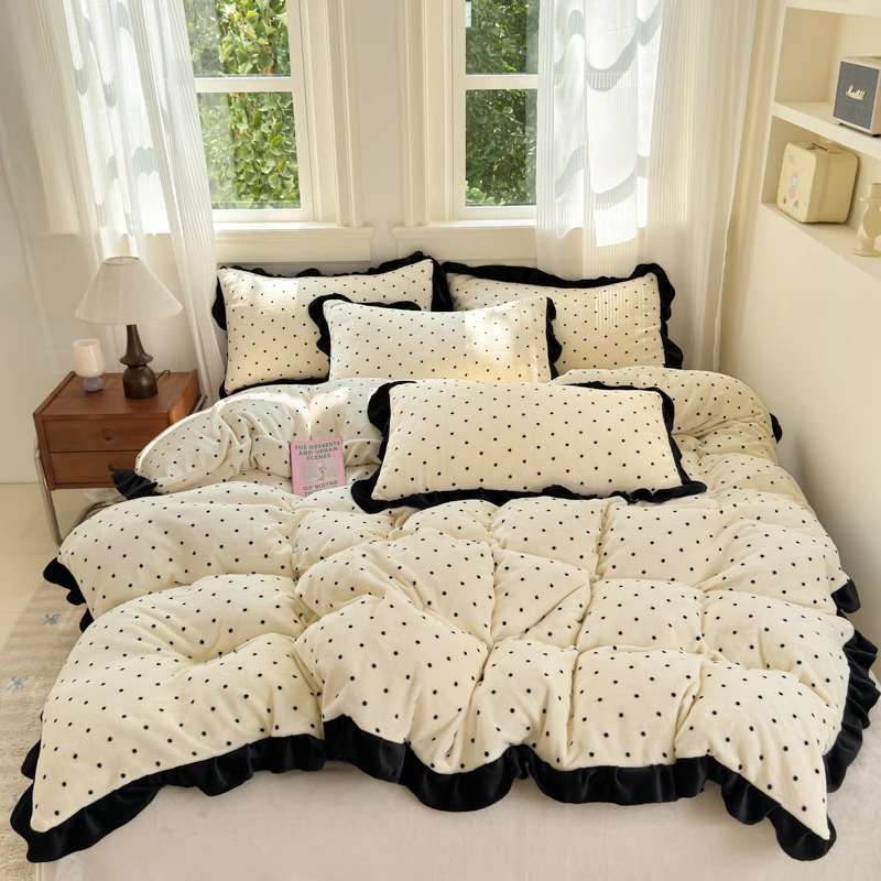 LAOK 6262 法式牛奶绒花边四件套波点高质量牛奶绒四件套