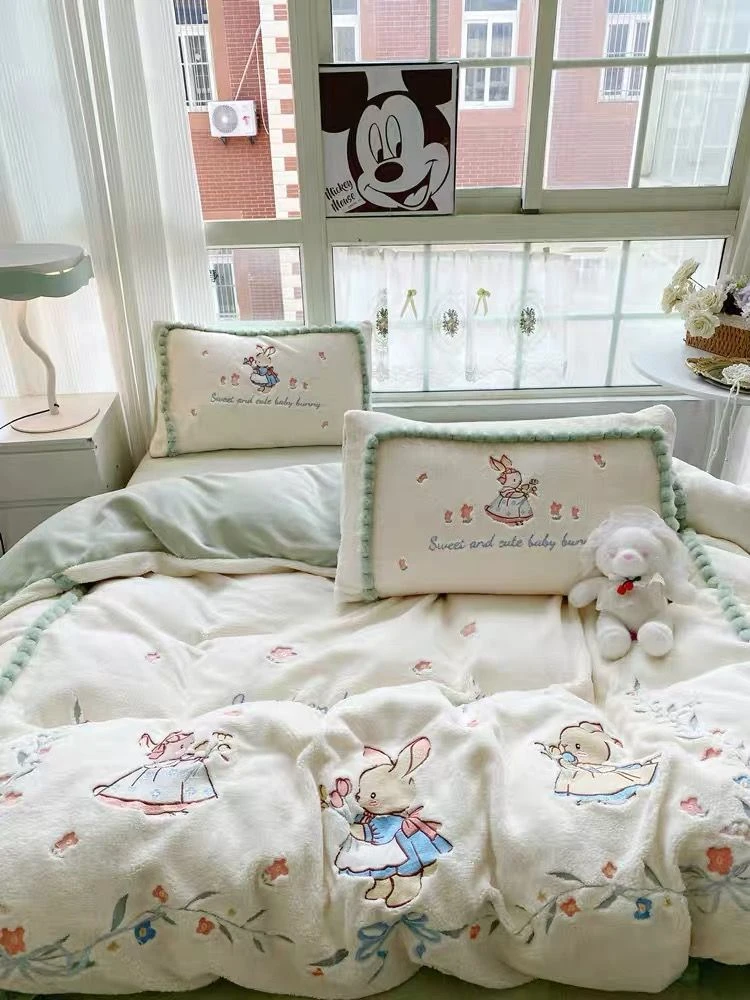 NB 5729 火山绒工艺款绣花四件套 彼得兔-绿