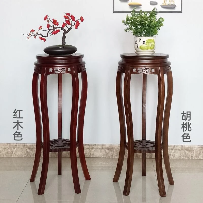 花架实木中式客厅木质仿古花架子多层室内榆木绿萝盆景圆形置物架