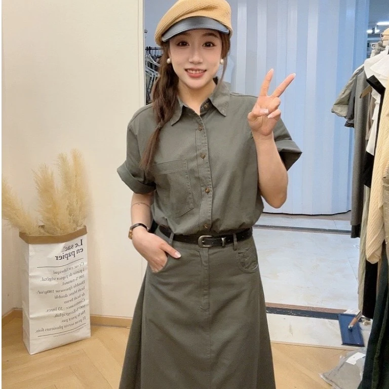 2024夏季新款开叉复古牛仔连衣裙宽松连衣裙女装连衣裙高腰休闲