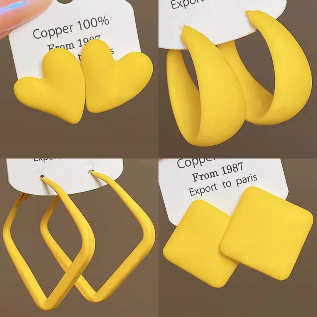 合金耳饰 黄色系大多巴胺耳环女2024新款爆夏季心形耳钉网红耳圈