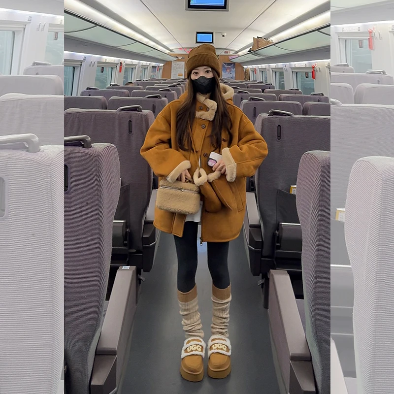 GAGAZHANG【日耳曼冬城】秋冬小个子保暖加厚连帽毛毛外套 2410C06