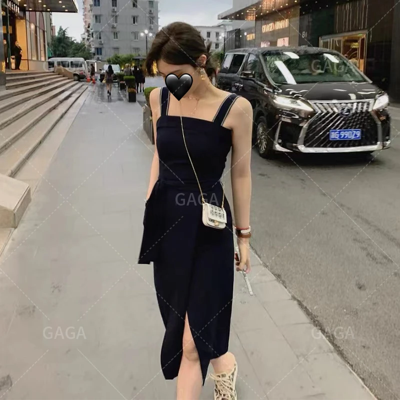 现货【佛罗伦萨吊带裙】开叉宽吊带连衣裙 优雅感十足  2205D01