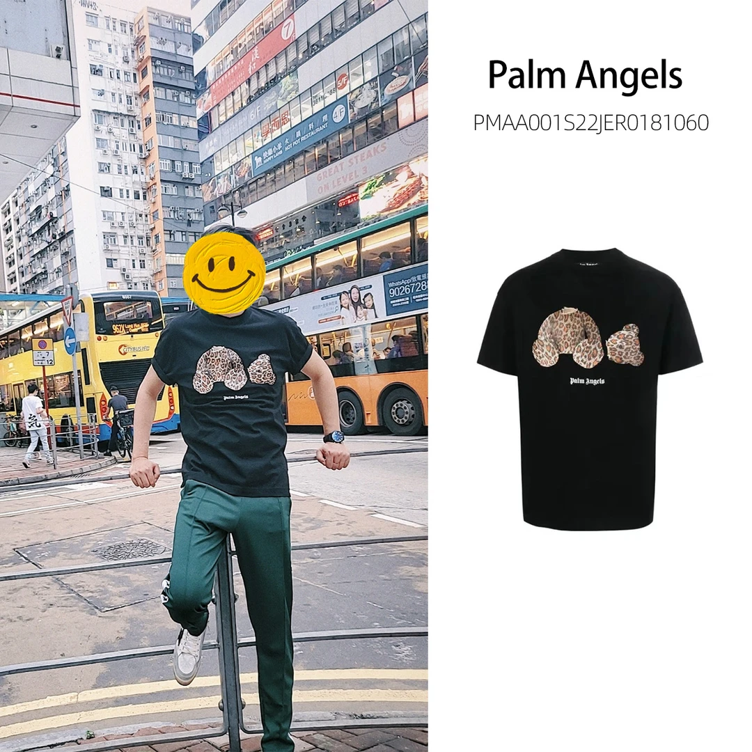 全新未使用 Palm Angels 断头熊印花圆领透气棉质短袖男款黑色夏