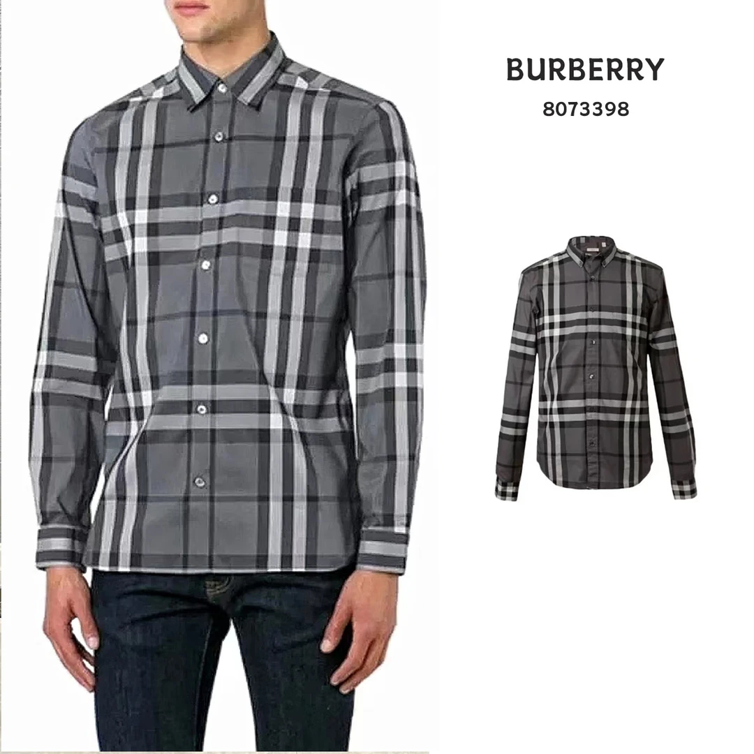 全新未使用 BURBERRY/博柏利 休闲时尚大格纹长袖衬衫黑色8073398