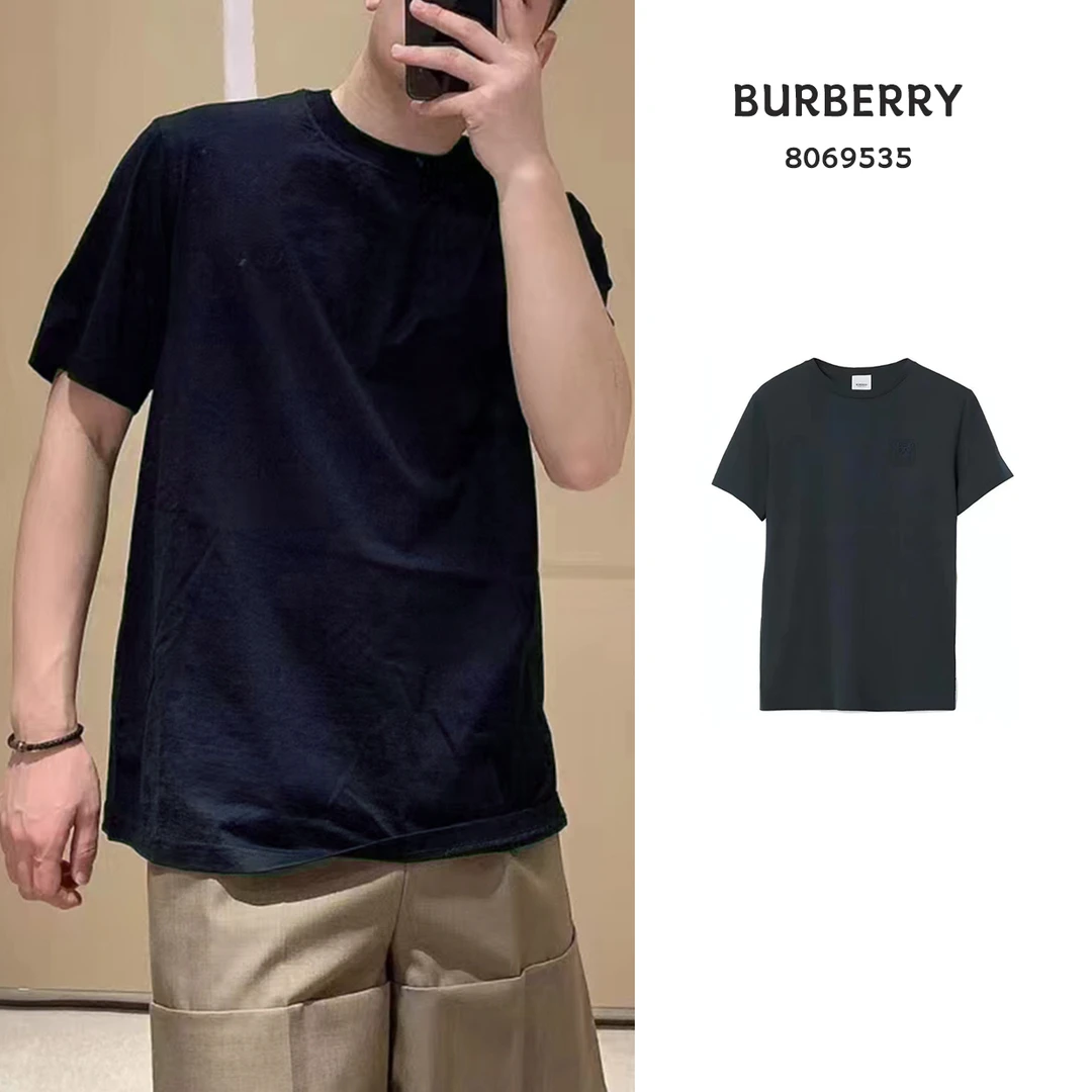 全新未使用 BURBERRY/博柏利 经典圆领短袖T恤纯色藏青色 8069535