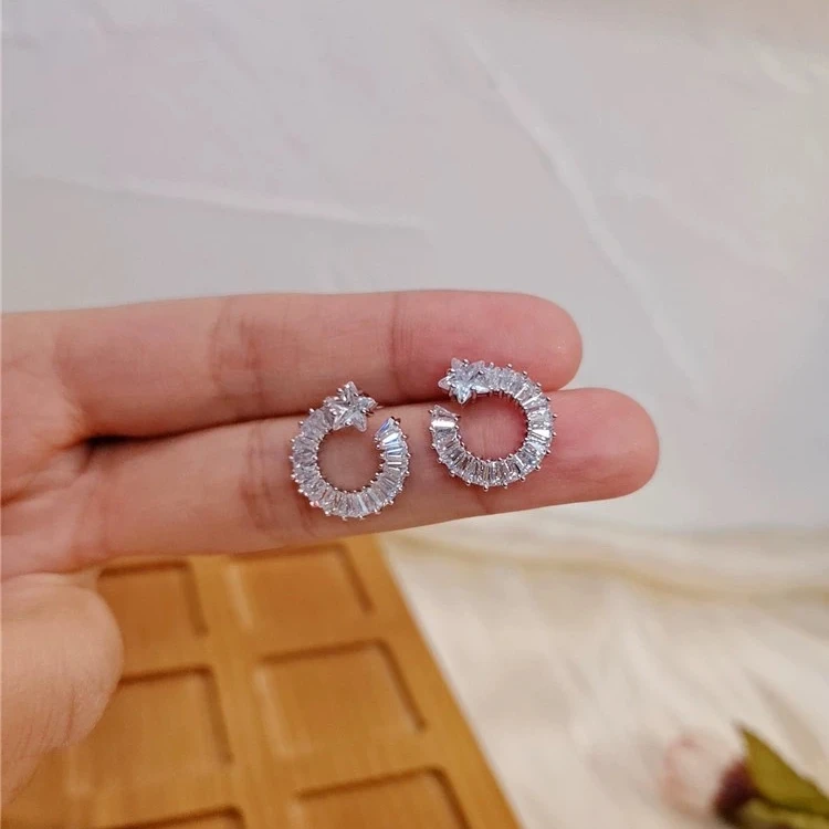 铜合金合成锆石耳饰 个性时尚简约圈圈星星日常小巧QC411