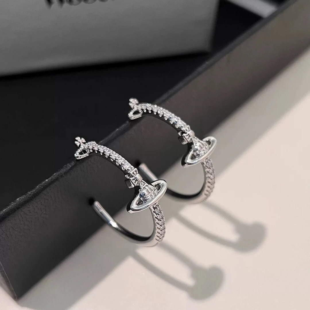 铜合金合成锆石耳饰 气质网红耳环新款高级感轻奢小众耳圈QC2166