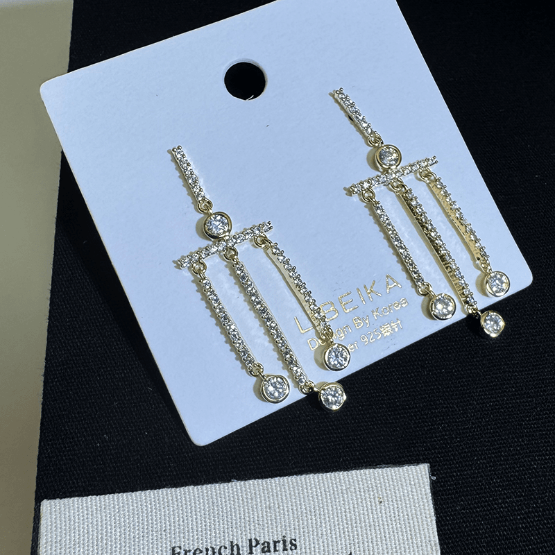 铜合金合成锆石耳饰 轻奢时尚气质高级感流苏耳环QC576