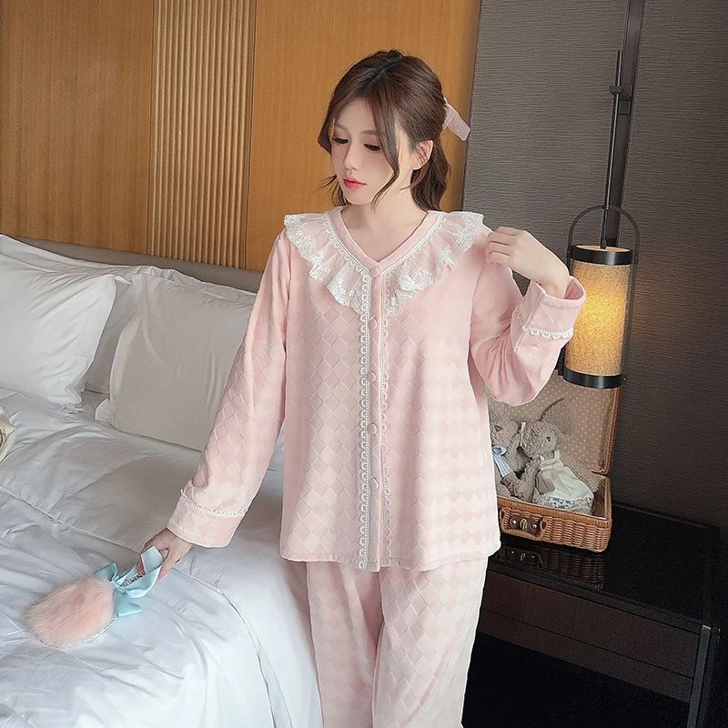 秋冬季上新睡衣女士双面海岛绒保暖长袖简约家居服套装