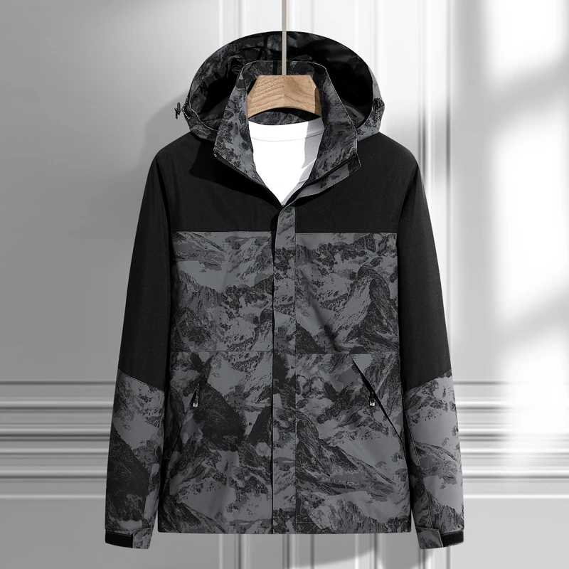 23年新款户外连帽防风防水透气连帽情侣冲锋衣春秋登山服夹克外套