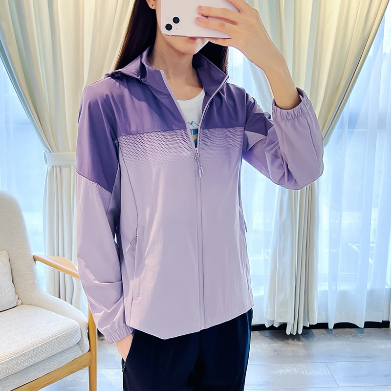 UPF50+户外防紫外线冰丝防晒衣女夏季薄款清凉透气拼色连帽防晒服