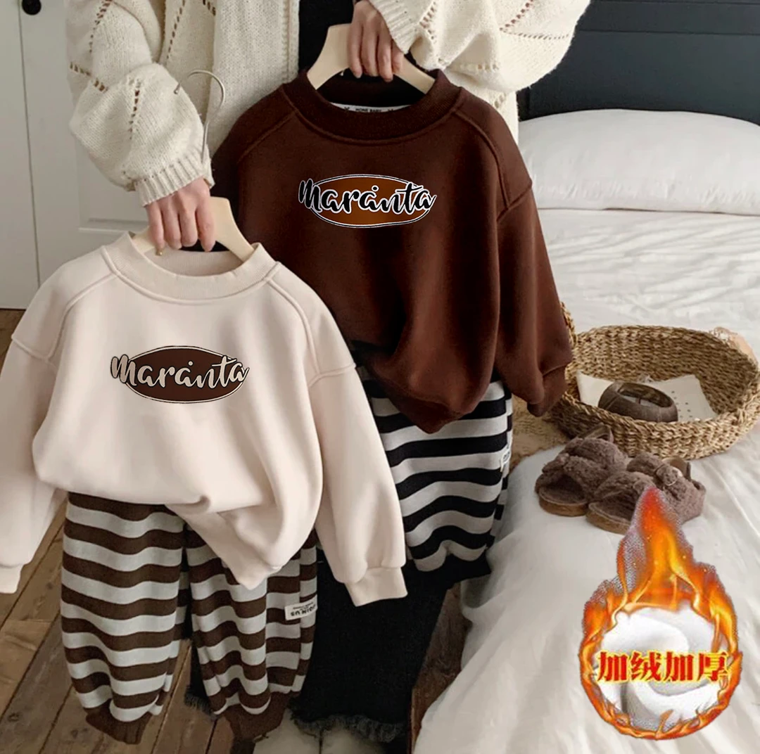 儿童加绒男童女童卫衣秋冬新款加厚长袖上衣洋气韩版圆领保暖舒适