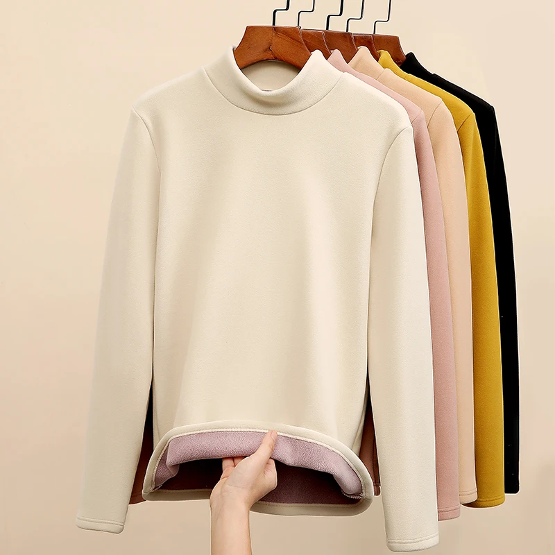 加绒加厚半高领德绒打底衫女秋冬内搭高级感黑色中领保暖2025新款