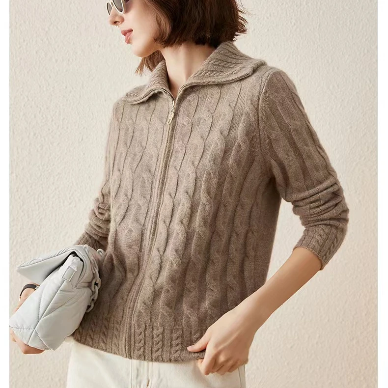 羊毛衫女仕针织时尚连帽宽松秋冬打底百搭镂空加厚慵懒绞花休闲