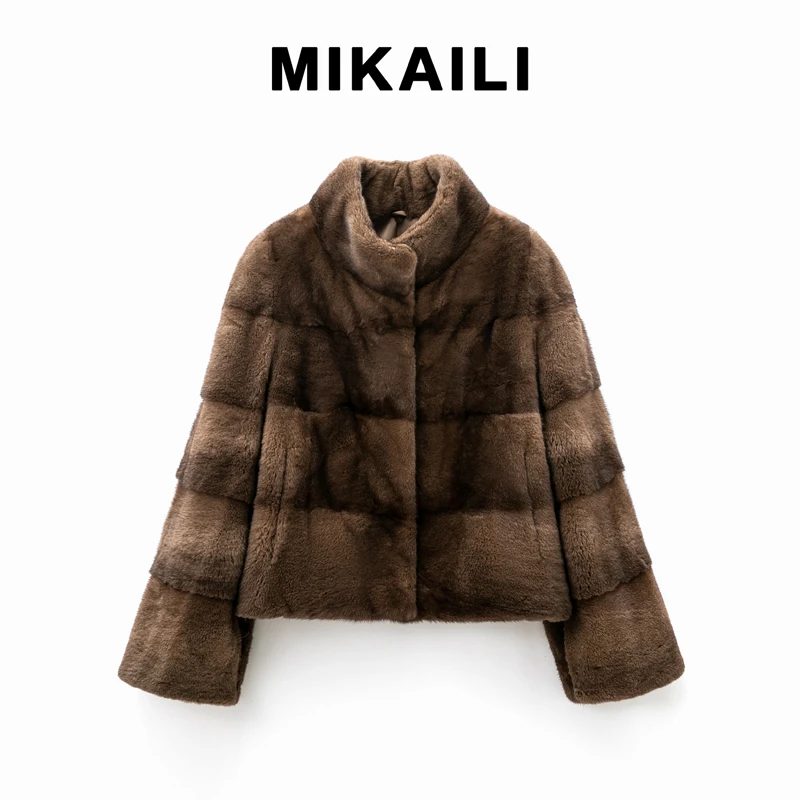 MIKAILI/米开里【小古巴】进口水貂天鹅绒短二立领短款整貂皮草貂皮