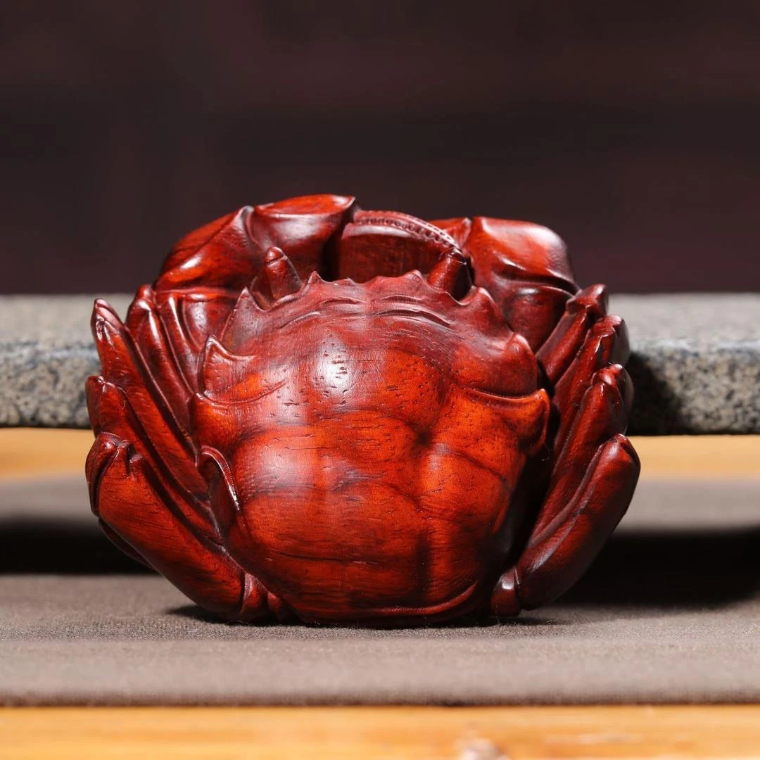 小叶紫檀木雕刻螃蟹手把件八方来财男士随身把玩件文玩装饰品摆件