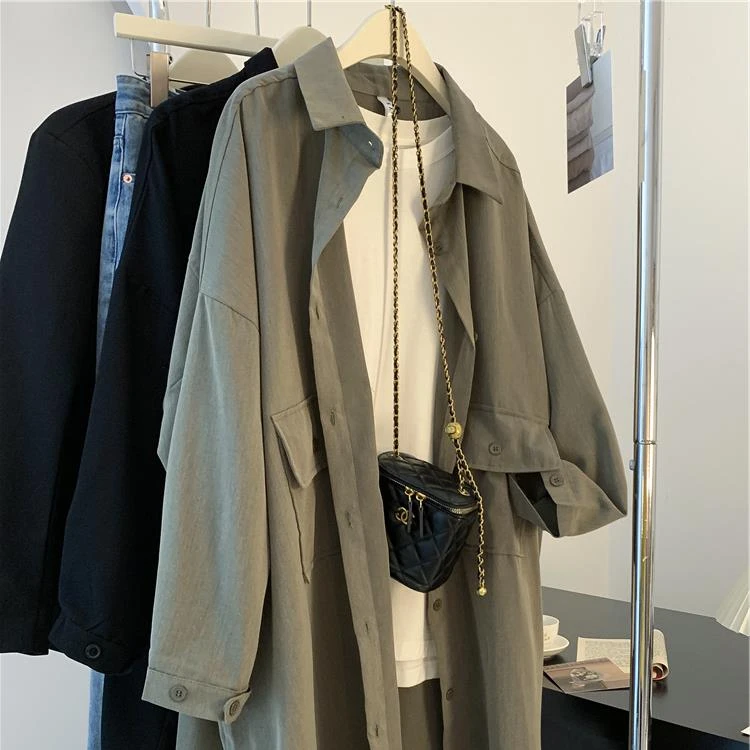 夏季2023年新款蝙蝠袖薄款长袖风衣外套女中长款宽松防晒服上衣潮