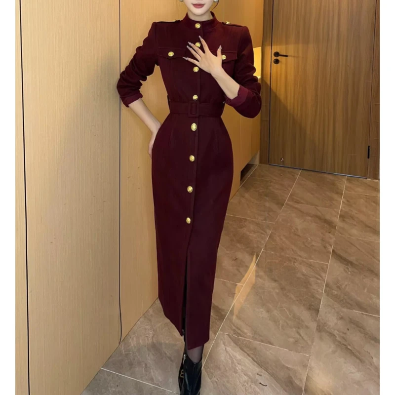 冬季高级感气质御姐西装连衣裙时尚百搭中长款收腰修身HY9056