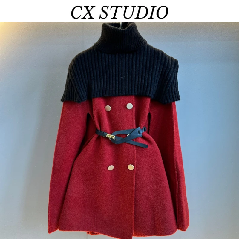 高端披肩双面呢大衣女高级感洋气斗篷两件套毛呢外套TY52