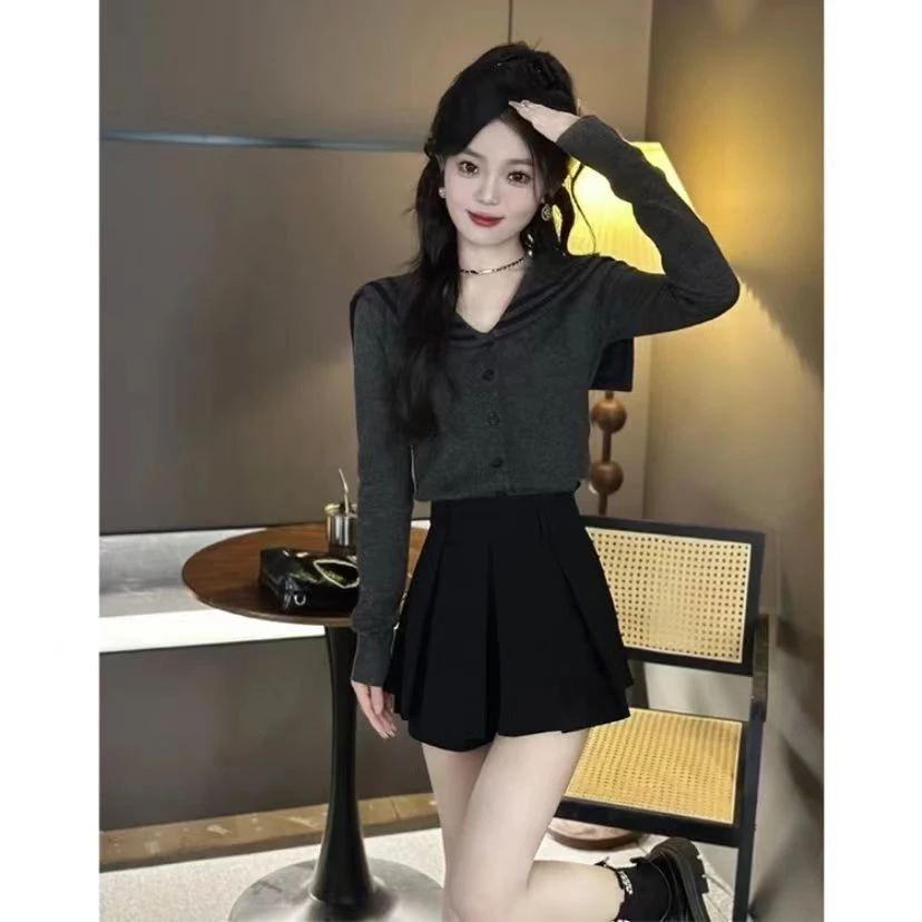 海军新款长袖毛衣披肩秋季短款针织衫学院显瘦百搭开衫上衣