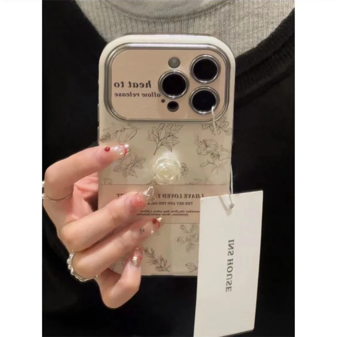 轻奢ins皮纹素描花适用iPhone15手机壳苹果14promax新款13大视窗