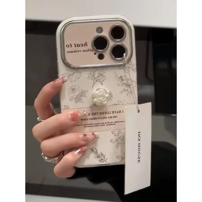 日韩复古立体花朵适用苹果15/14promax手机壳iPhone13新款12/11女