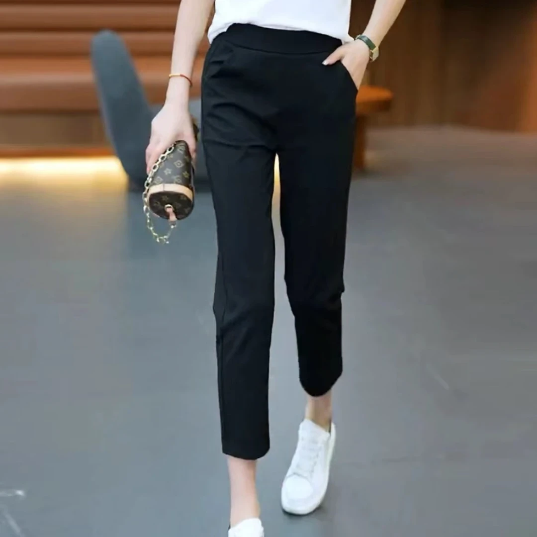 弹力哈伦裤女2024春夏新款时尚休闲高腰显瘦小个子百搭八分裤春秋