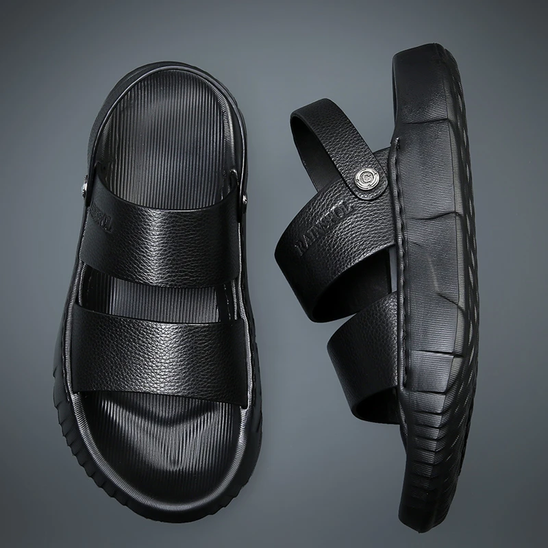 男士凉鞋头层牛皮夏季时尚休闲外穿轻便开车两穿沙滩凉鞋男厚底潮